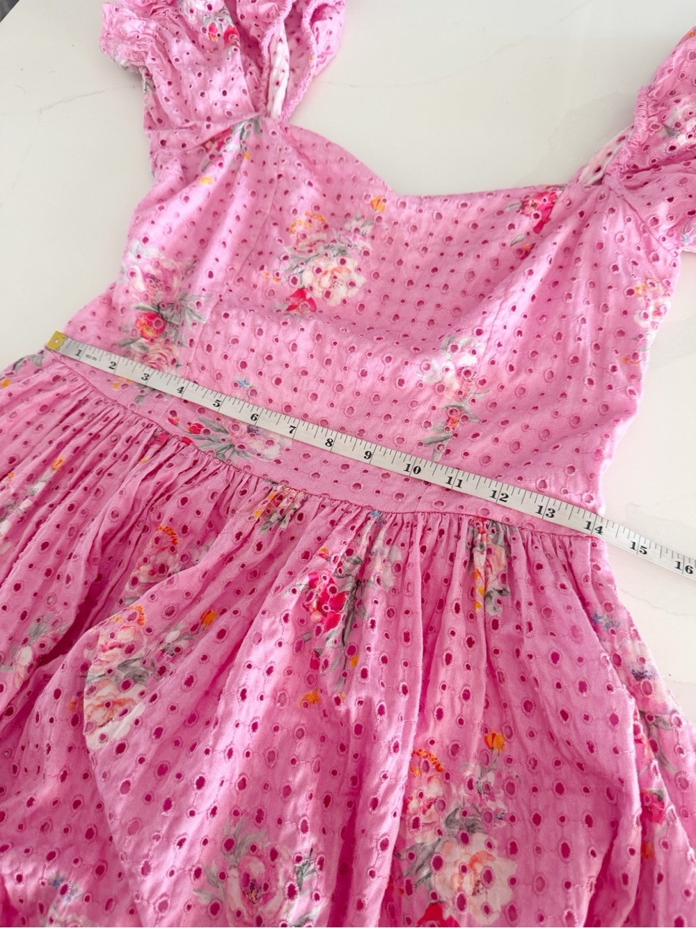 LoveShackFancy Altima Puff Sleeve Eyelet Pink Floral Mini Dress Sz S $395 - Picture 9 of 11